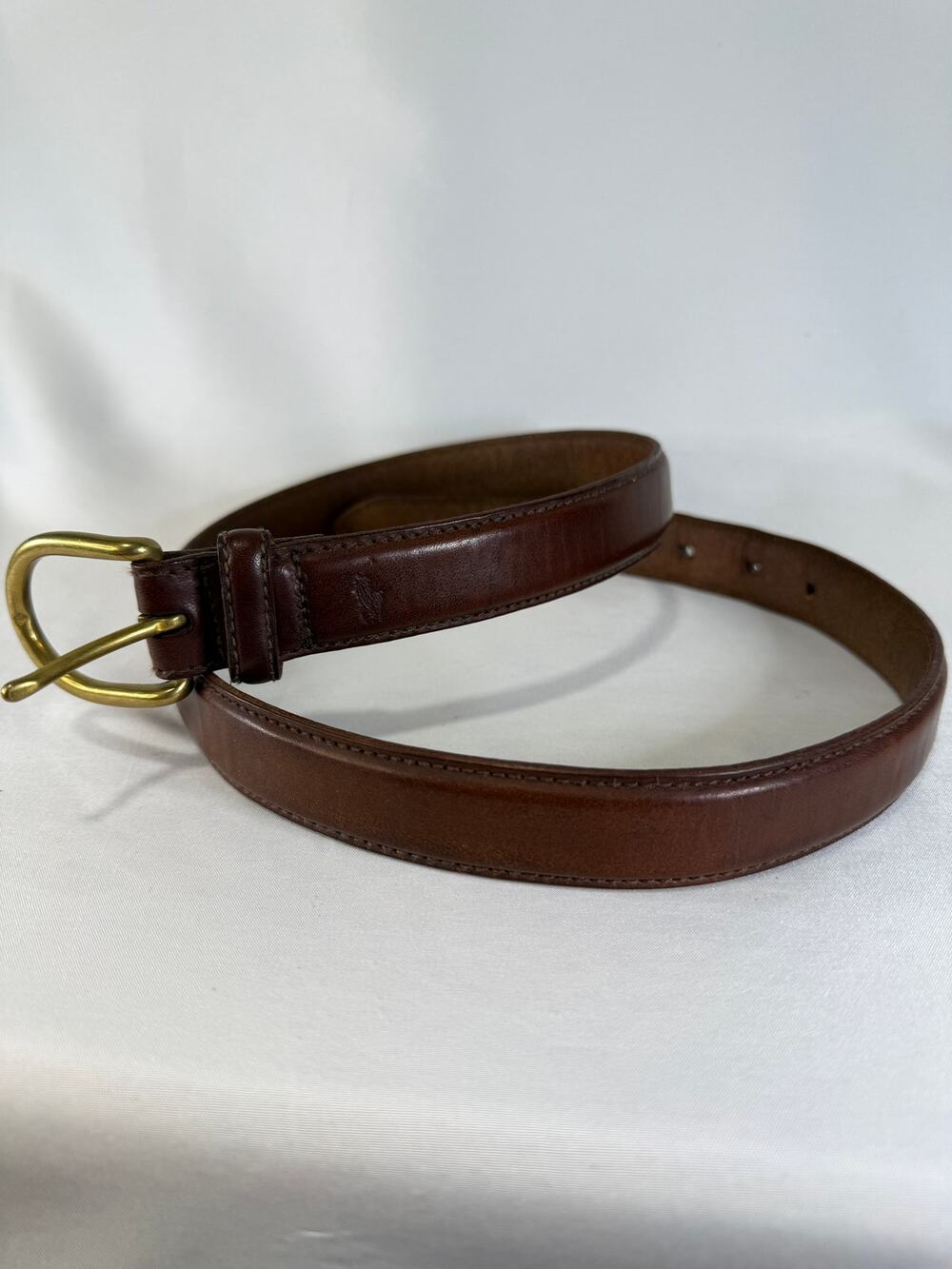 Polo Ralph Lauren Men Brown Leather Belt Brass Tone Buckle Classic Preppy 31–35